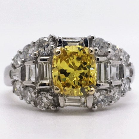 2 Carat Vivid Yellow Cushion-Cut Diamond Engagement Ring in 18k White Gold